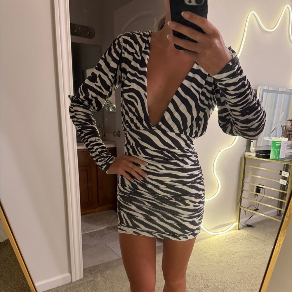 Public Desire Black and White Zebra Long Sleeve Dress